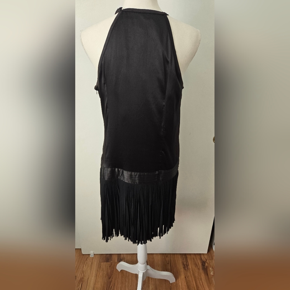 MM Couture Black Fringe and Sequin Tuxedo Cocktail Dress Size L - Picture 3 of 5